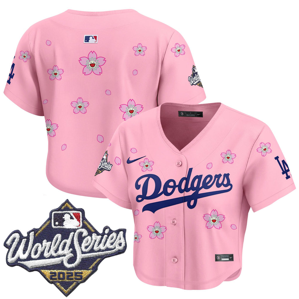 Women's Dodgers 2025 World Series x Tokyo Series Crop Top Baseball Jersey - All Stitched