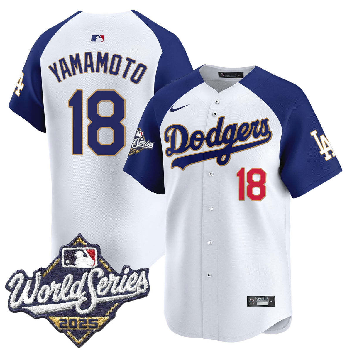 Men's Dodgers 2025 World Series Gold Trim Vapor Premier Limited Jersey - All Stitched