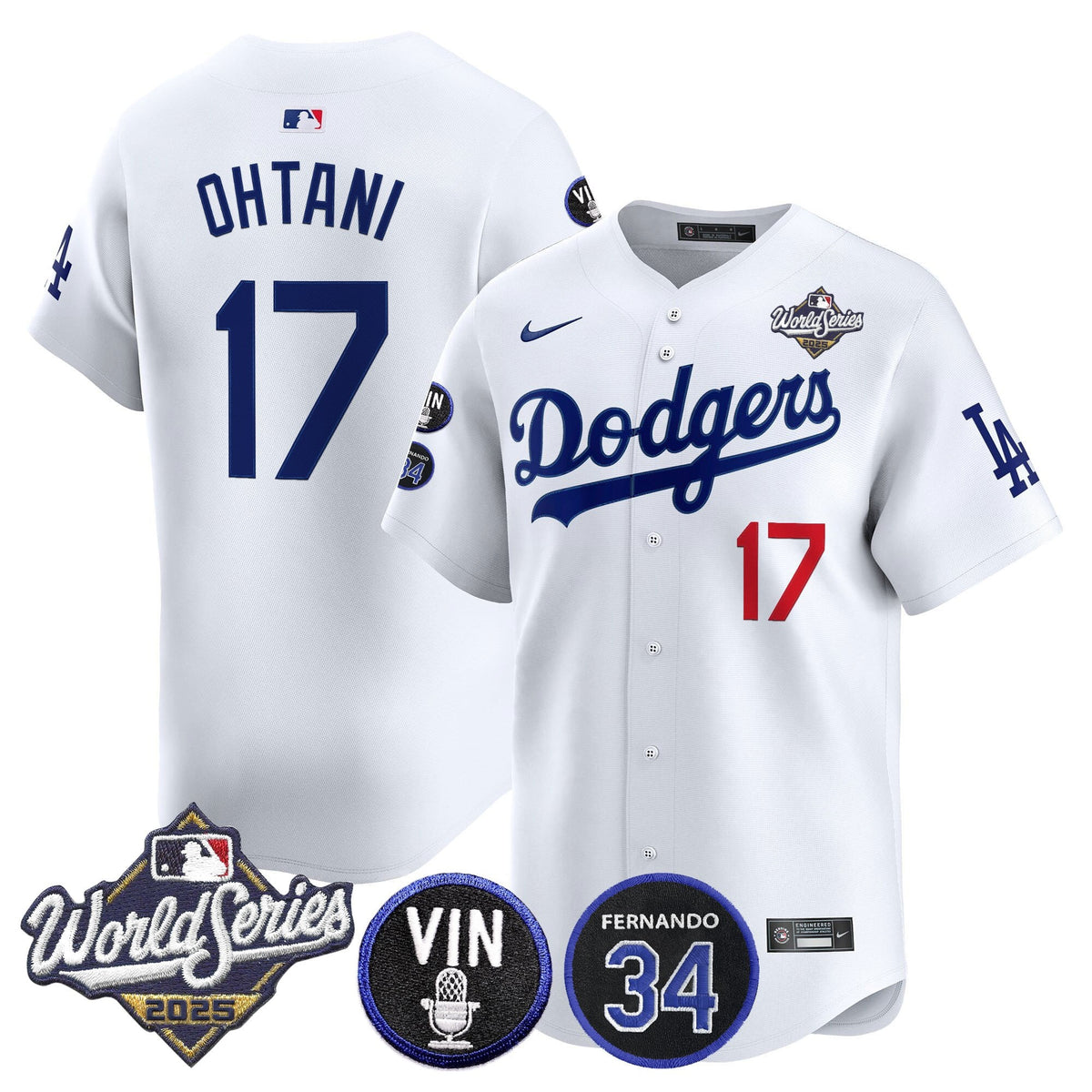 Men's Dodgers 2025 World Series Vapor Premier Limited Jersey - Vin Scully & Fernando Patch - All Stitched