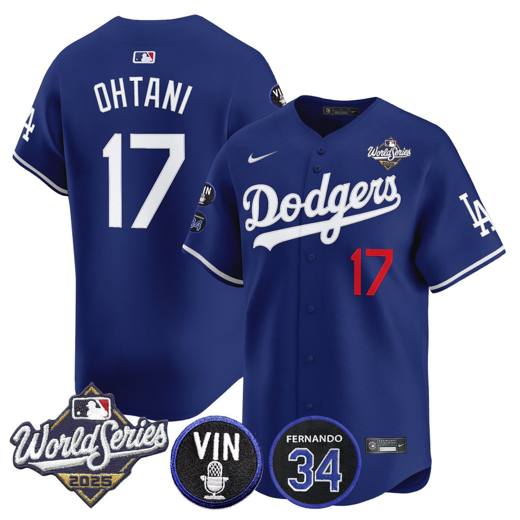 Men's Dodgers 2025 World Series Vapor Premier Limited Jersey - Vin Scully & Fernando Patch - All Stitched