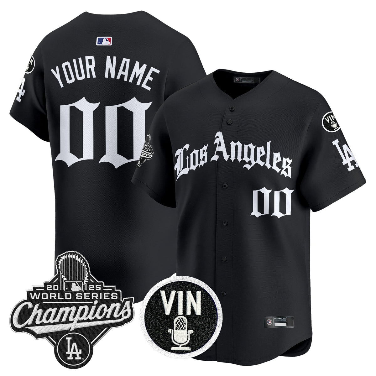Dodgers 2025 World Series Champions Vapor Premier Limited Custom Jersey - LA Gothic Edition - All Stitched