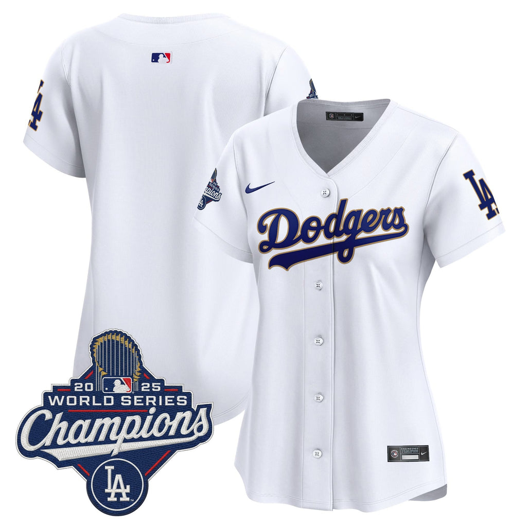 Women's Dodgers 2025 World Series Champions Patch Gold Trim Vapor Premier Limited Jersey - All Stitched