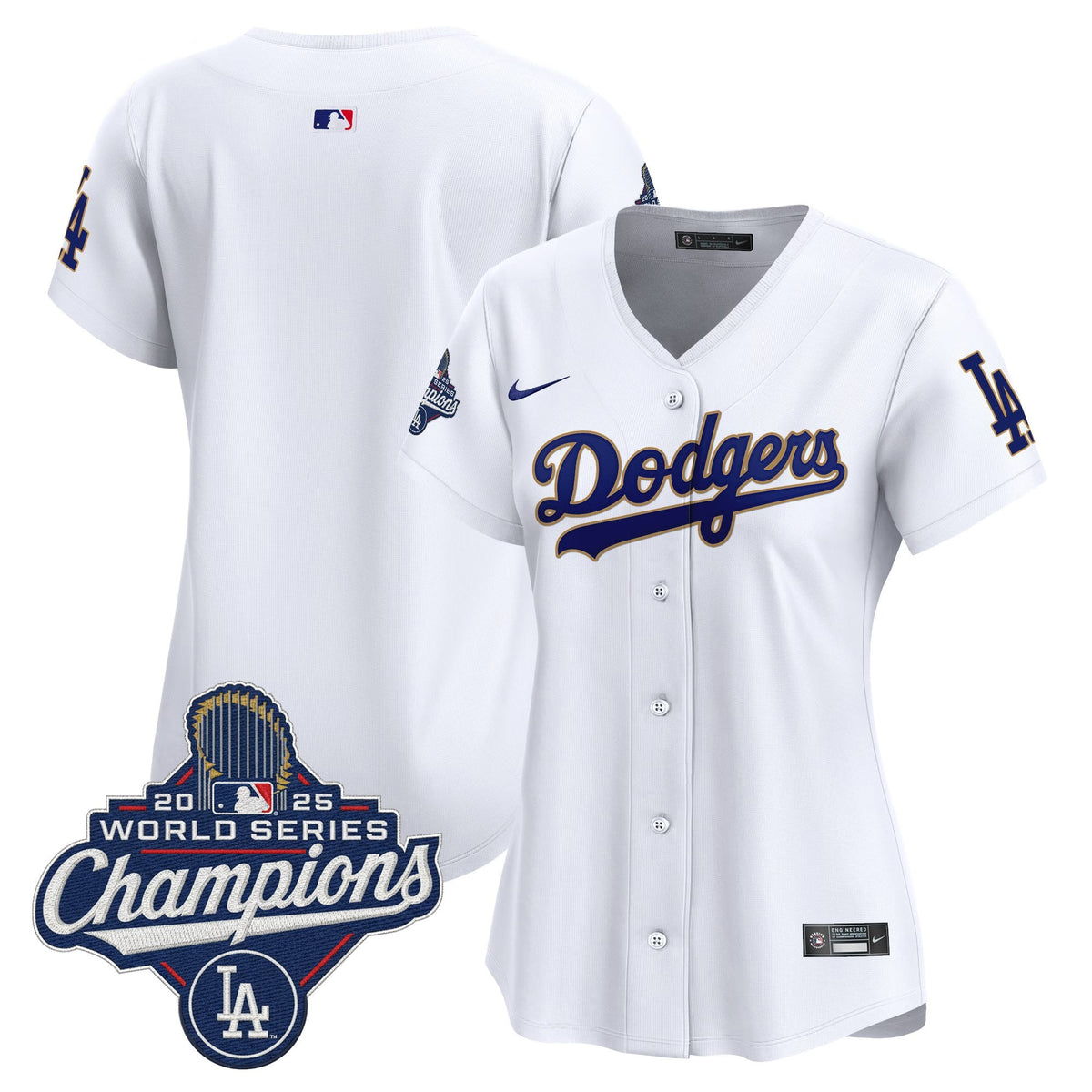 Women's Dodgers 2025 World Series Champions Patch Gold Trim Vapor Premier Limited Jersey - All Stitched