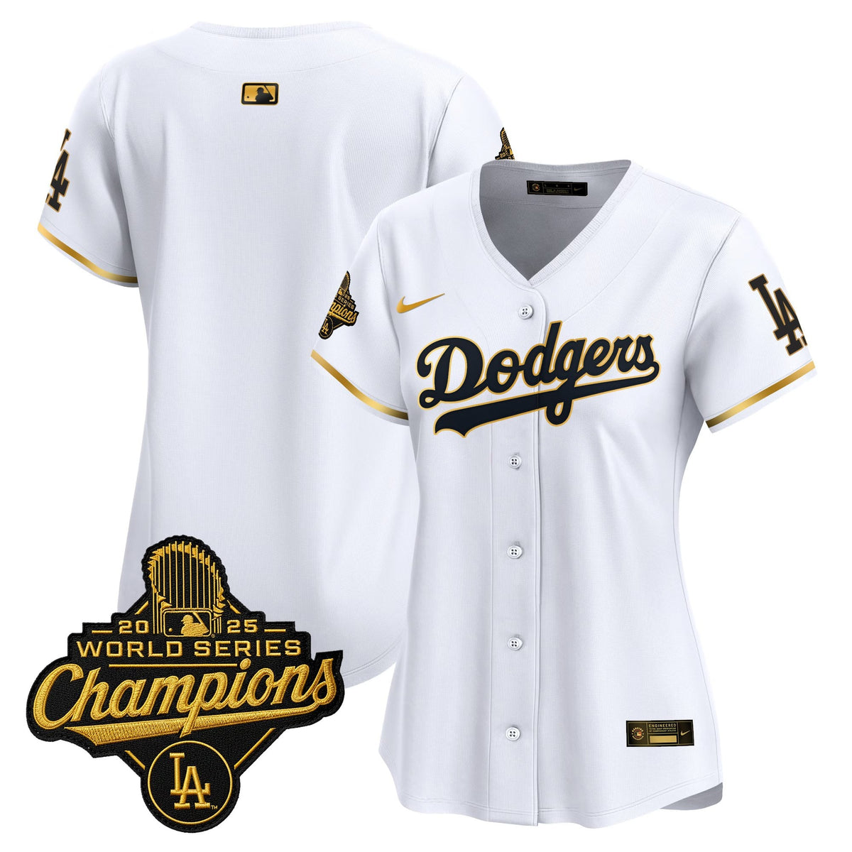 Women's Dodgers 2025 World Series Champions Patch Gold Trim Vapor Premier Limited Jersey - All Stitched
