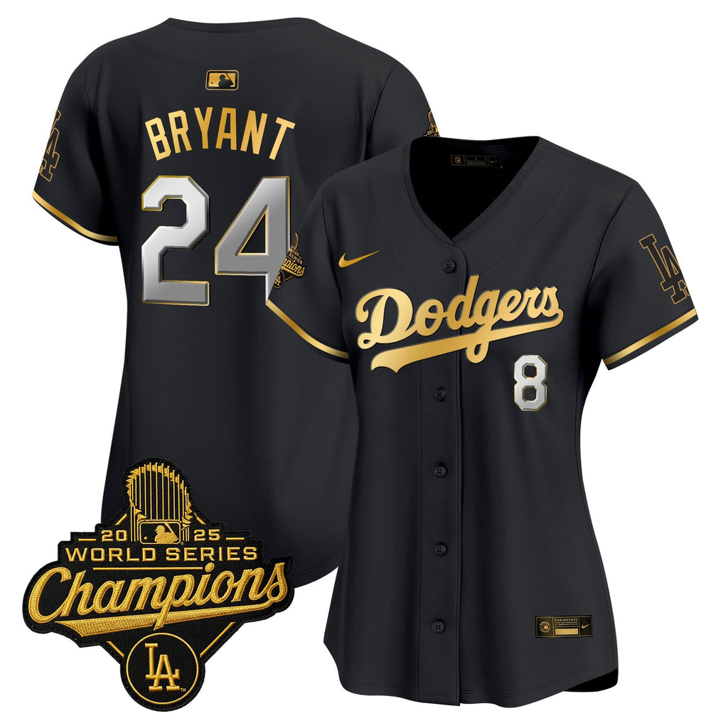 Women's Dodgers 2025 World Series Champions Patch Gold Trim Vapor Premier Limited Jersey - All Stitched