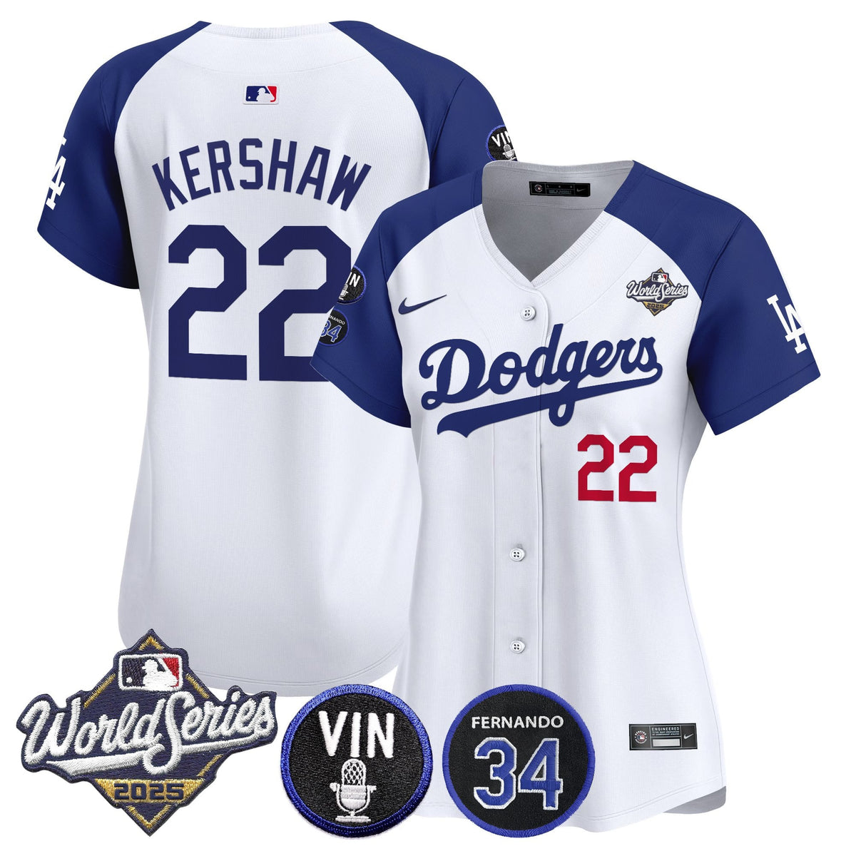 Women's Dodgers 2025 World Series Vapor Premier Limited Jersey - Vin Scully & Fernando Patch - All Stitched