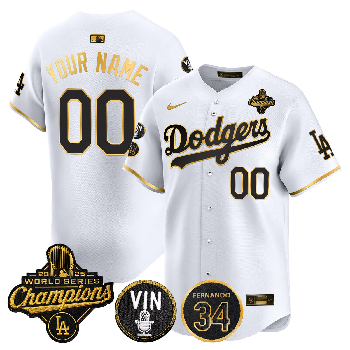 Dodgers 2025 World Series Champions Vapor Premier Limited Custom Jersey - Vin Scully & Fernando Patch - All Stitched