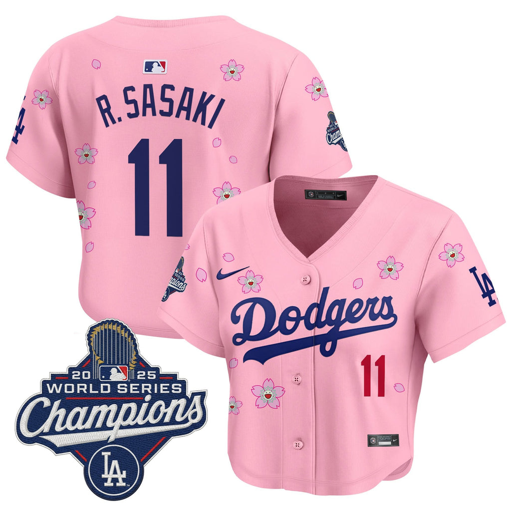 Women's Dodgers 2025 World Series Champions x Tokyo Series Crop Top Baseball Jersey - All Stitched