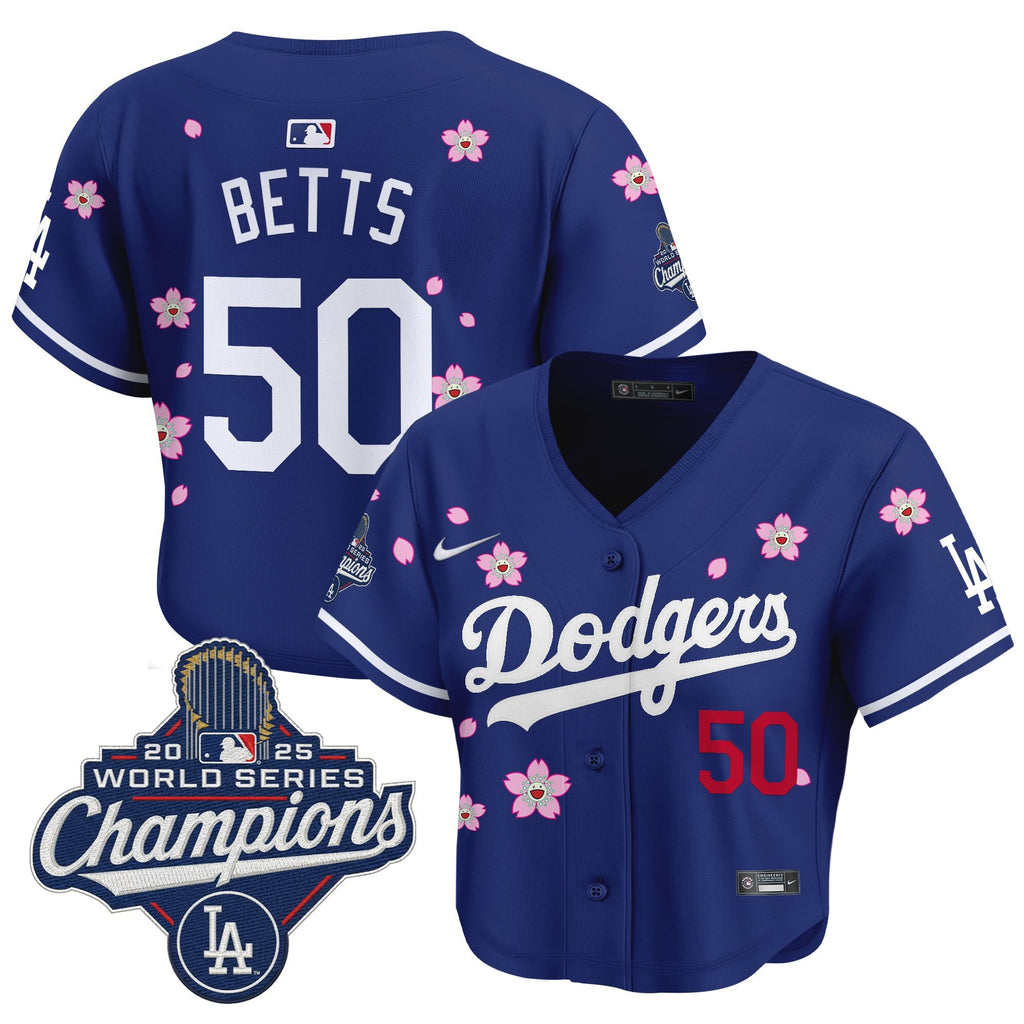 Women's Dodgers 2025 World Series Champions x Tokyo Series Crop Top Baseball Jersey - All Stitched