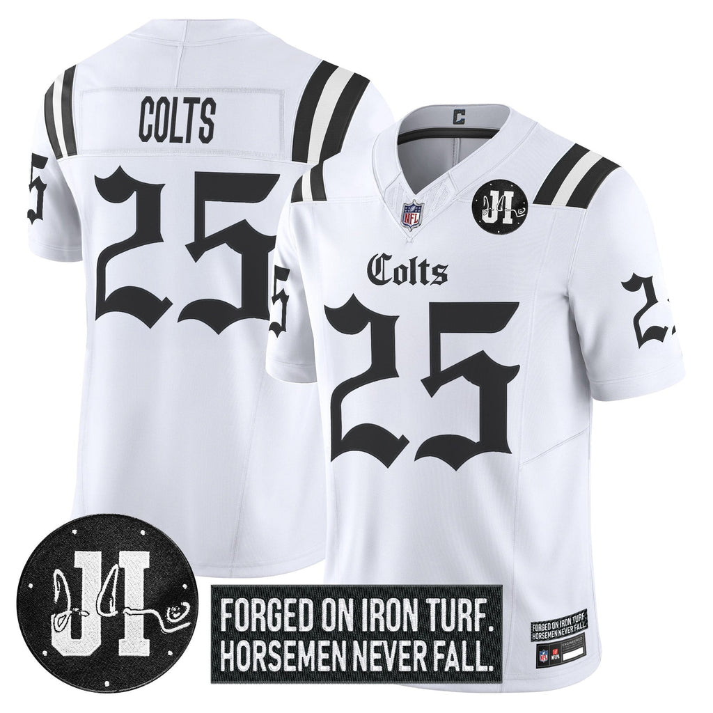 Men's Indianapolis Colts 2025 'Gothic Iron Hoof Edition' Vapor Limited Jersey - Jim Irsay Patch - All Stitched