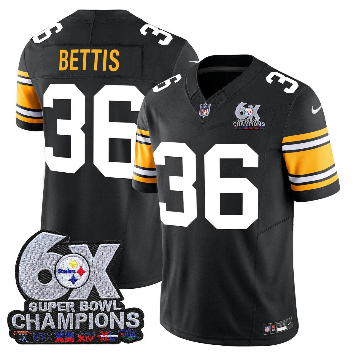 Men's Pittsburgh Steelers 6-Time Champions Patch Vapor Limited Jersey - All Stitched