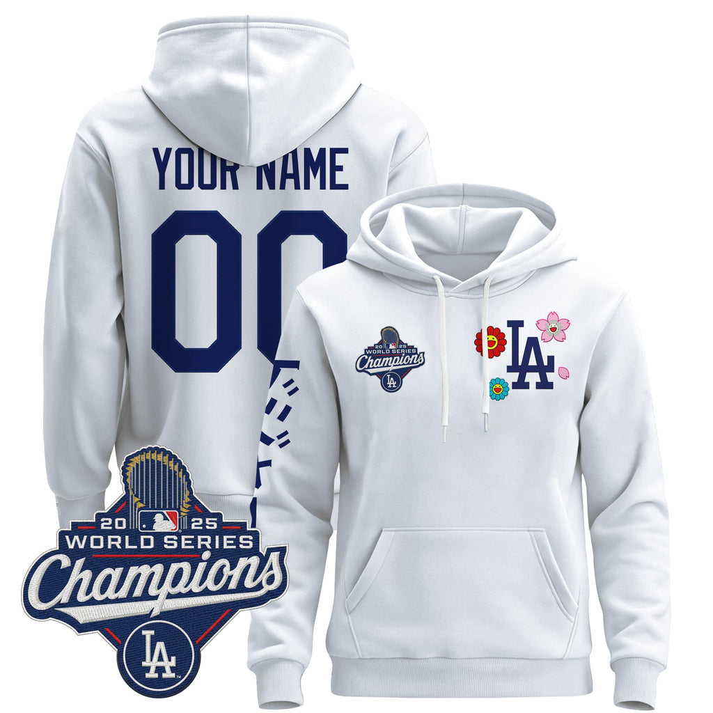 Los Angeles Dodgers x Takashi Murakami Custom Pullover Hoodie - 2025 World Series Champions Patch - Stitched