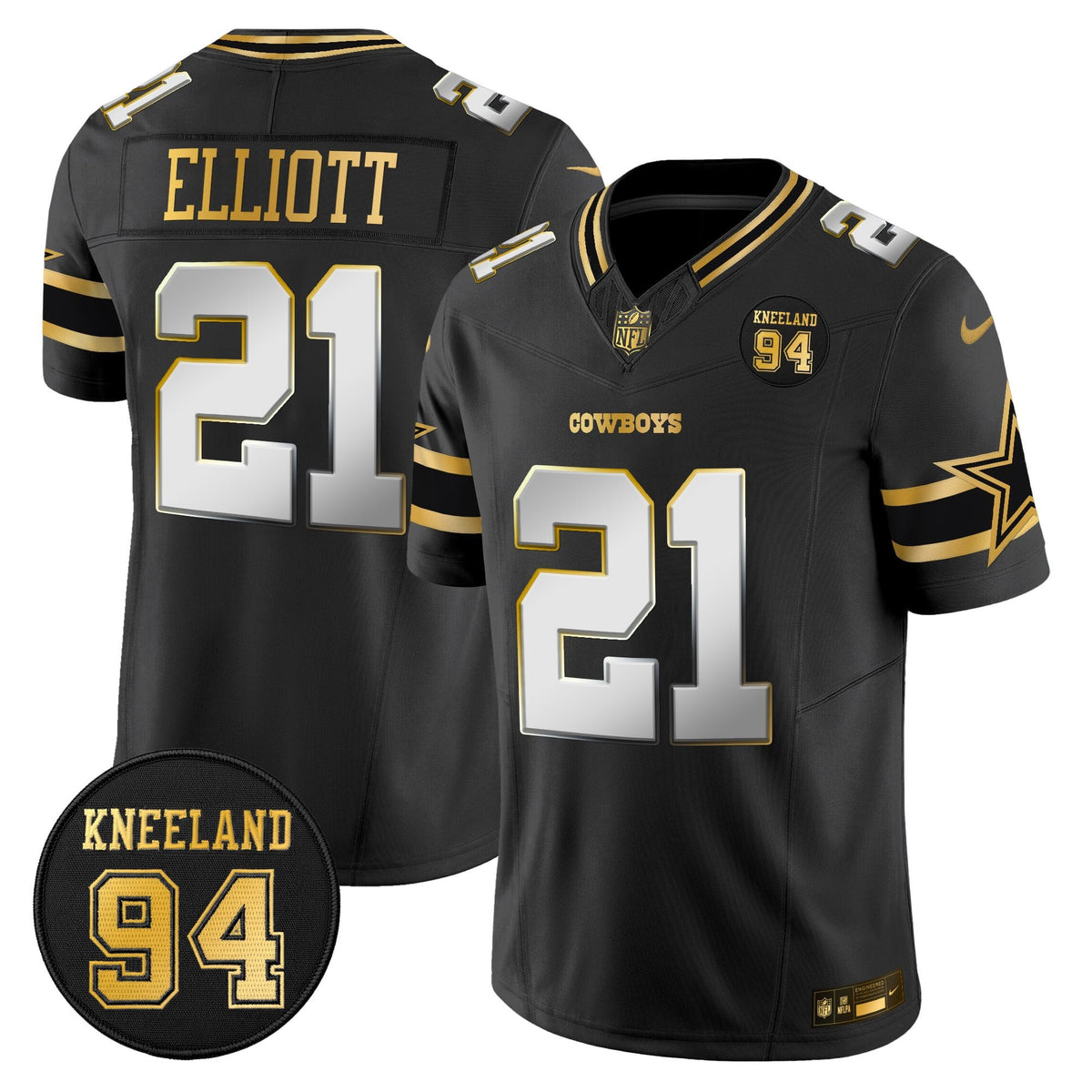 Men's Dallas Cowboys #94 Marshawn Kneeland Memorial Patch Gold Vapor Limited Jersey - All Stitched