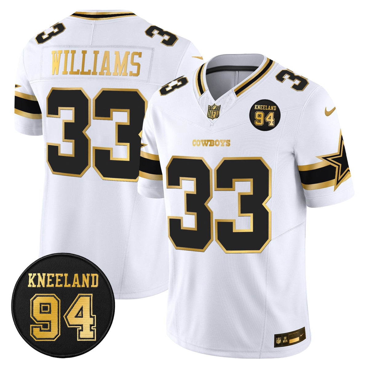Men's Dallas Cowboys #94 Marshawn Kneeland Memorial Patch Gold Vapor Limited Jersey - All Stitched