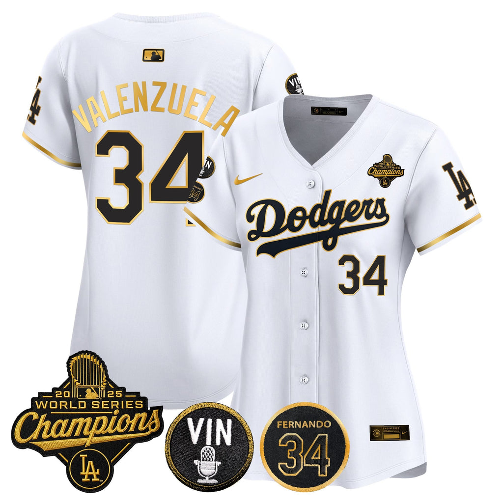 Women's Dodgers 2025 World Series Champions Vapor Premier Limited Jersey - Vin Scully & Fernando Patch - All Stitched