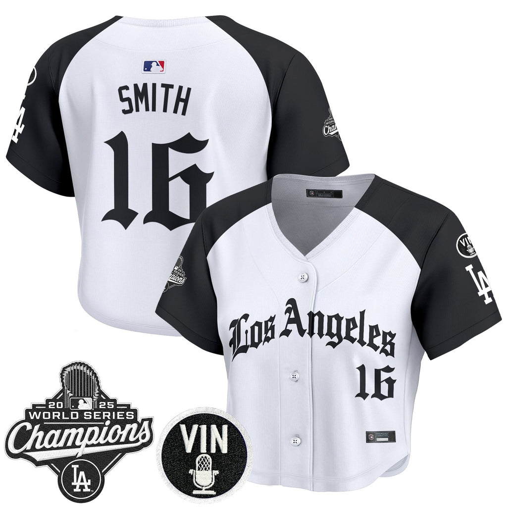 Women's Dodgers 2025 World Series Champions Crop Top Baseball Jersey - LA Gothic Edition - All Stitched