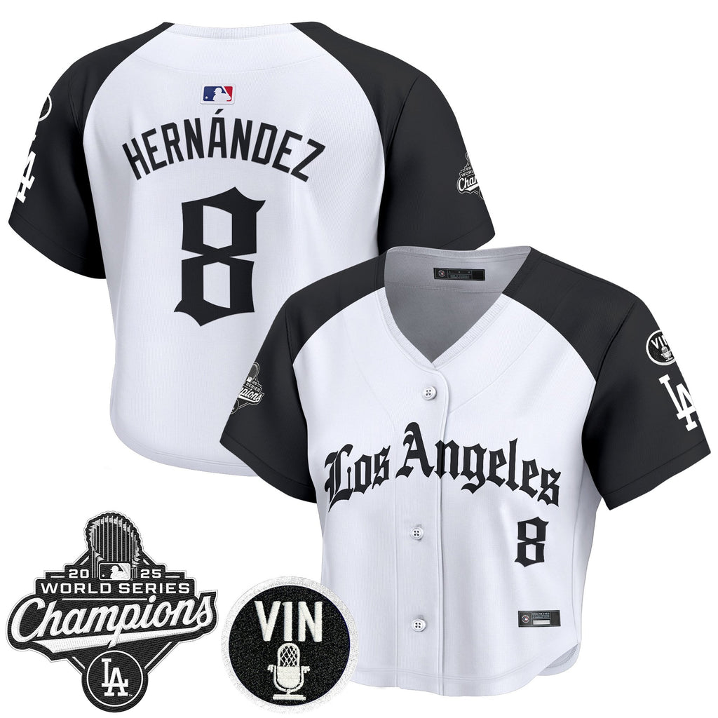 Women's Dodgers 2025 World Series Champions Crop Top Baseball Jersey - LA Gothic Edition - All Stitched