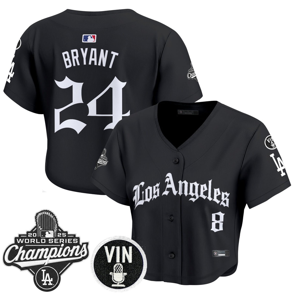 Women's Dodgers 2025 World Series Champions Crop Top Baseball Jersey - LA Gothic Edition - All Stitched