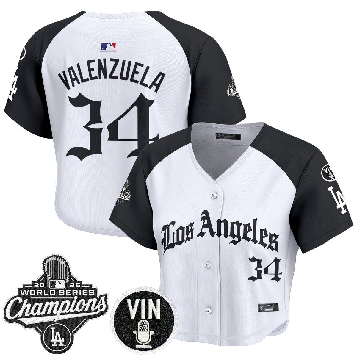 Women's Dodgers 2025 World Series Champions Crop Top Baseball Jersey - LA Gothic Edition - All Stitched