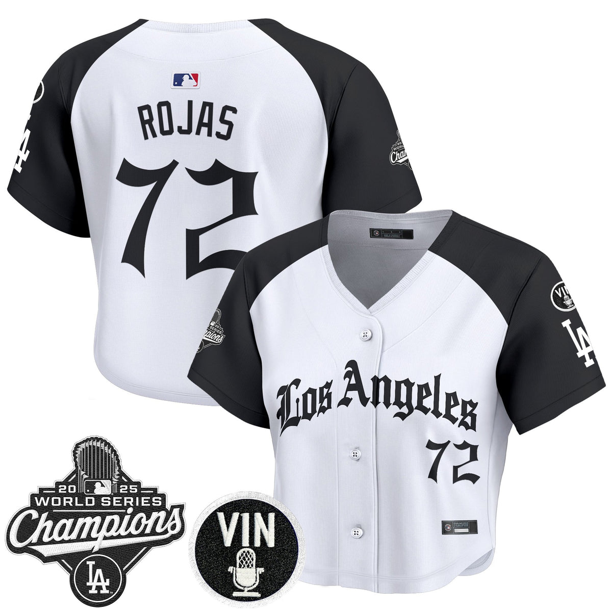 Women's Dodgers 2025 World Series Champions Crop Top Baseball Jersey - LA Gothic Edition - All Stitched