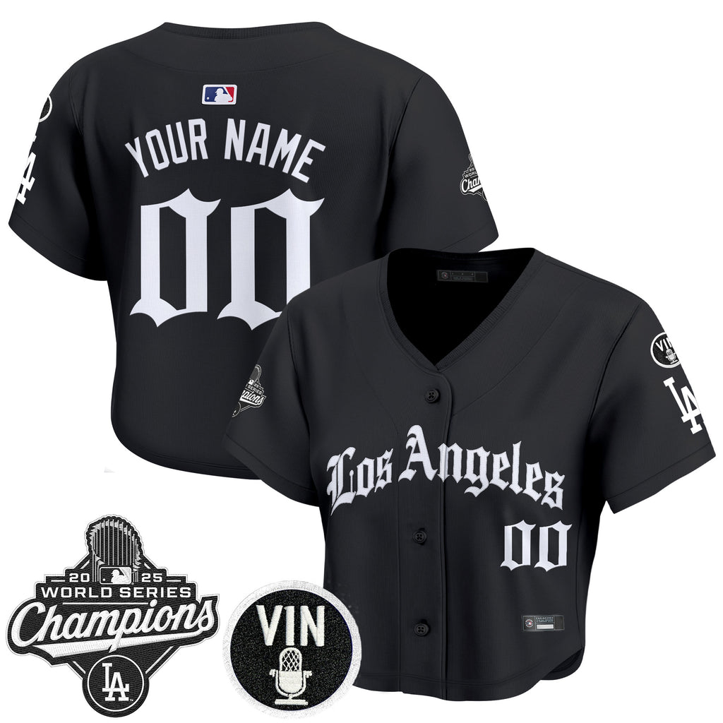 Dodgers 2025 World Series Champions Crop Top Baseball Custom Jersey - LA Gothic Edition - All Stitched