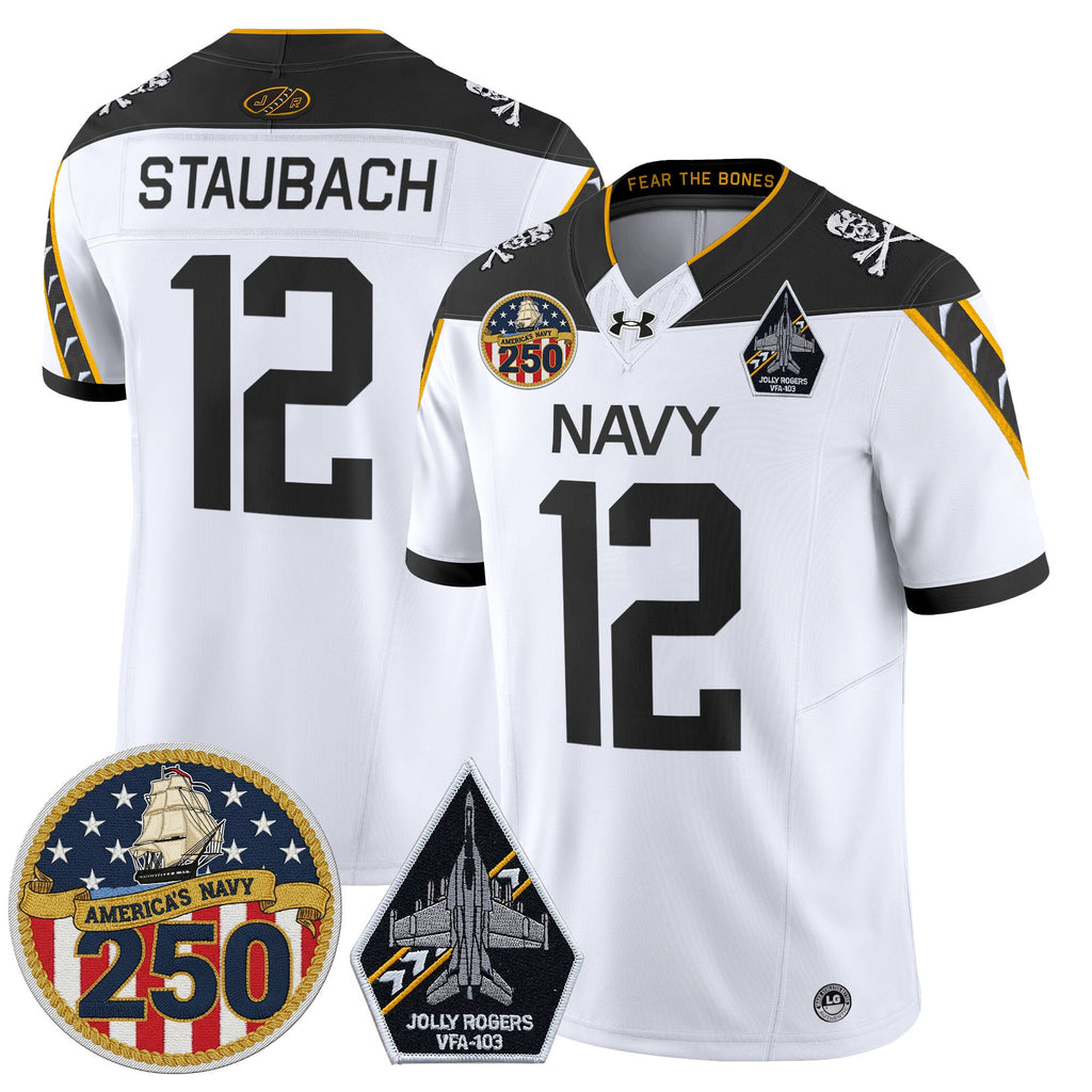 Men's Navy Midshipmen 'Jolly Rogers Edition' Vapor Limited Jersey - 250th Anniversary Patch - All Stitched