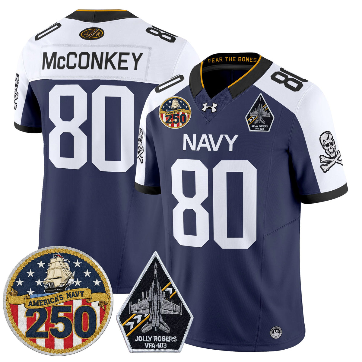Men's Navy Midshipmen 'Jolly Rogers Edition' Vapor Limited Jersey - 250th Anniversary Patch - All Stitched