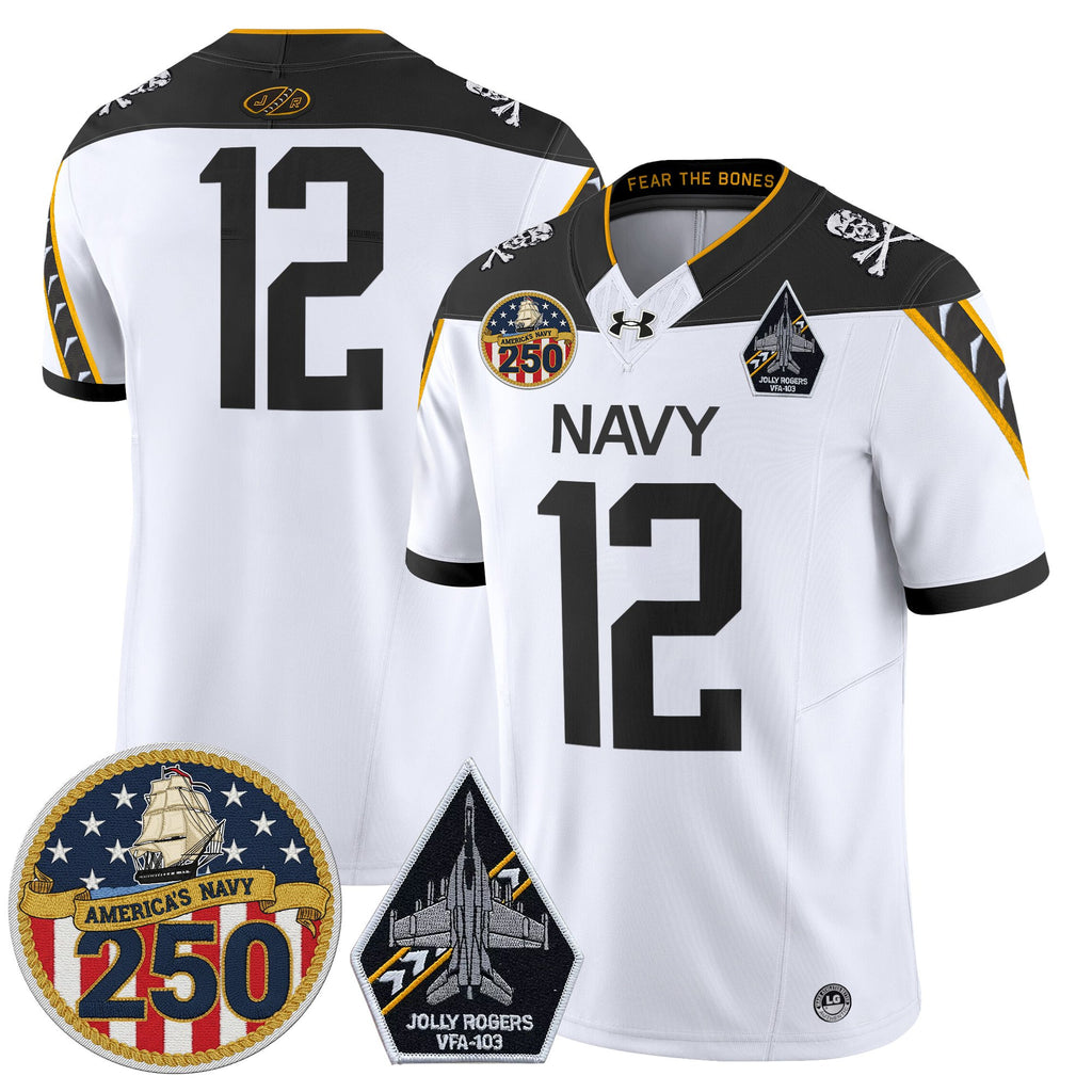 Men's Navy Midshipmen 'Jolly Rogers Edition' Vapor Limited Jersey - 250th Anniversary Patch - All Stitched