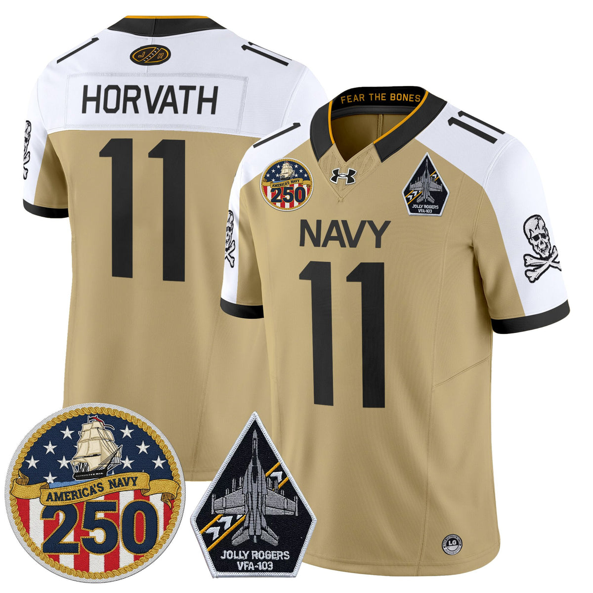 Men's Navy Midshipmen 'Jolly Rogers Edition' Vapor Limited Jersey - 250th Anniversary Patch - All Stitched
