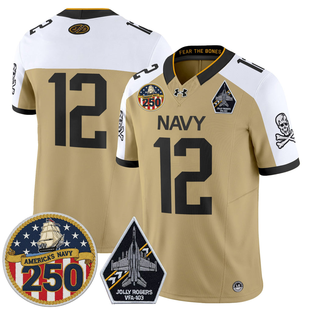 Men's Navy Midshipmen 'Jolly Rogers Edition' Vapor Limited Jersey - 250th Anniversary Patch - All Stitched