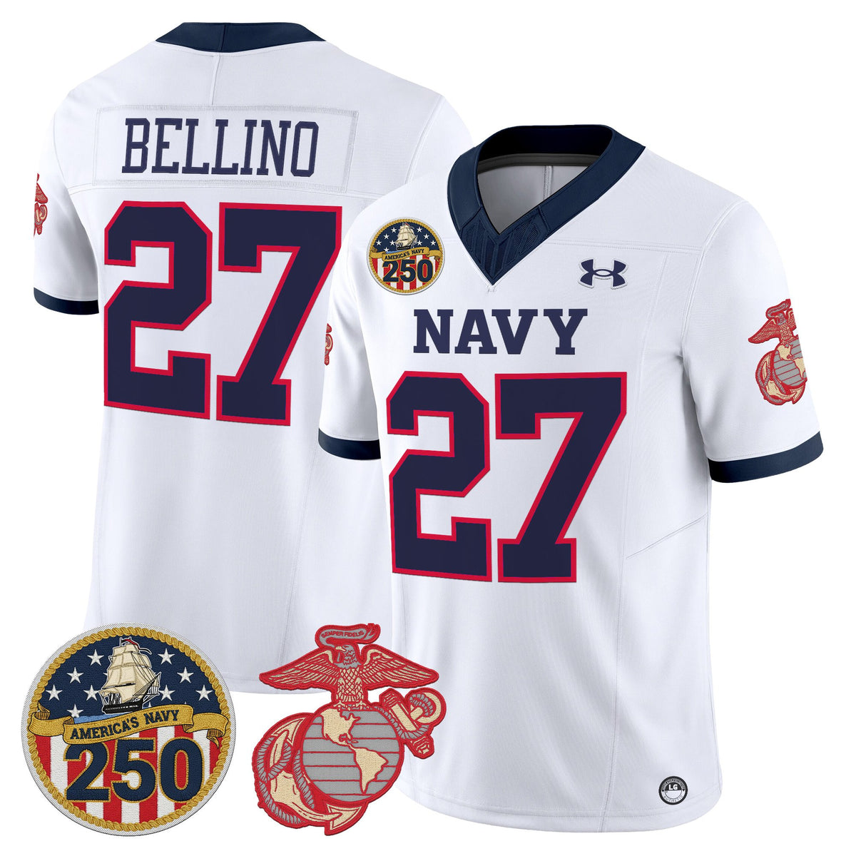 Men's Navy Midshipmen Vapor USMC Premier Jersey - 250th Anniversary Patch - All Stitched