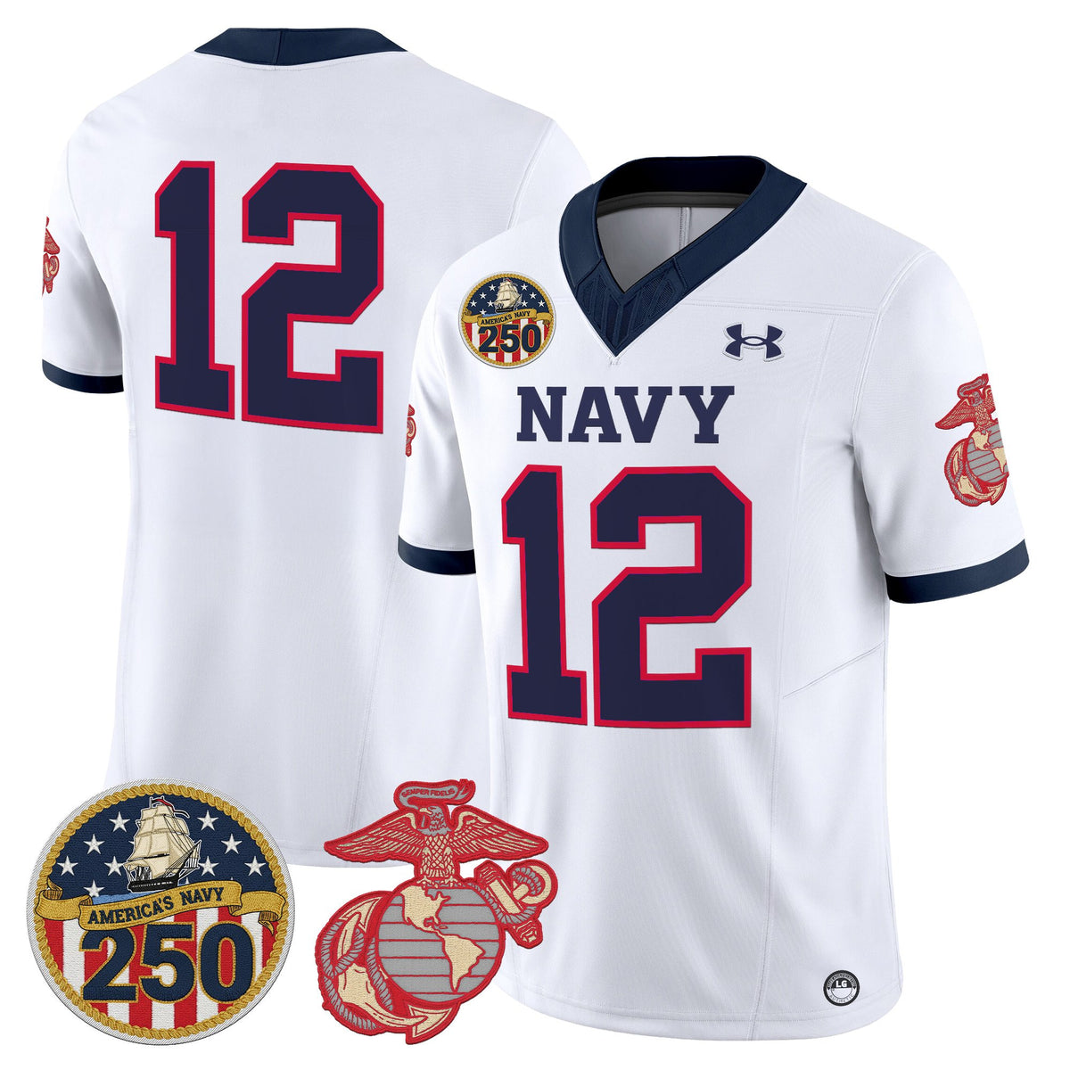 Men's Navy Midshipmen Vapor USMC Premier Jersey - 250th Anniversary Patch - All Stitched