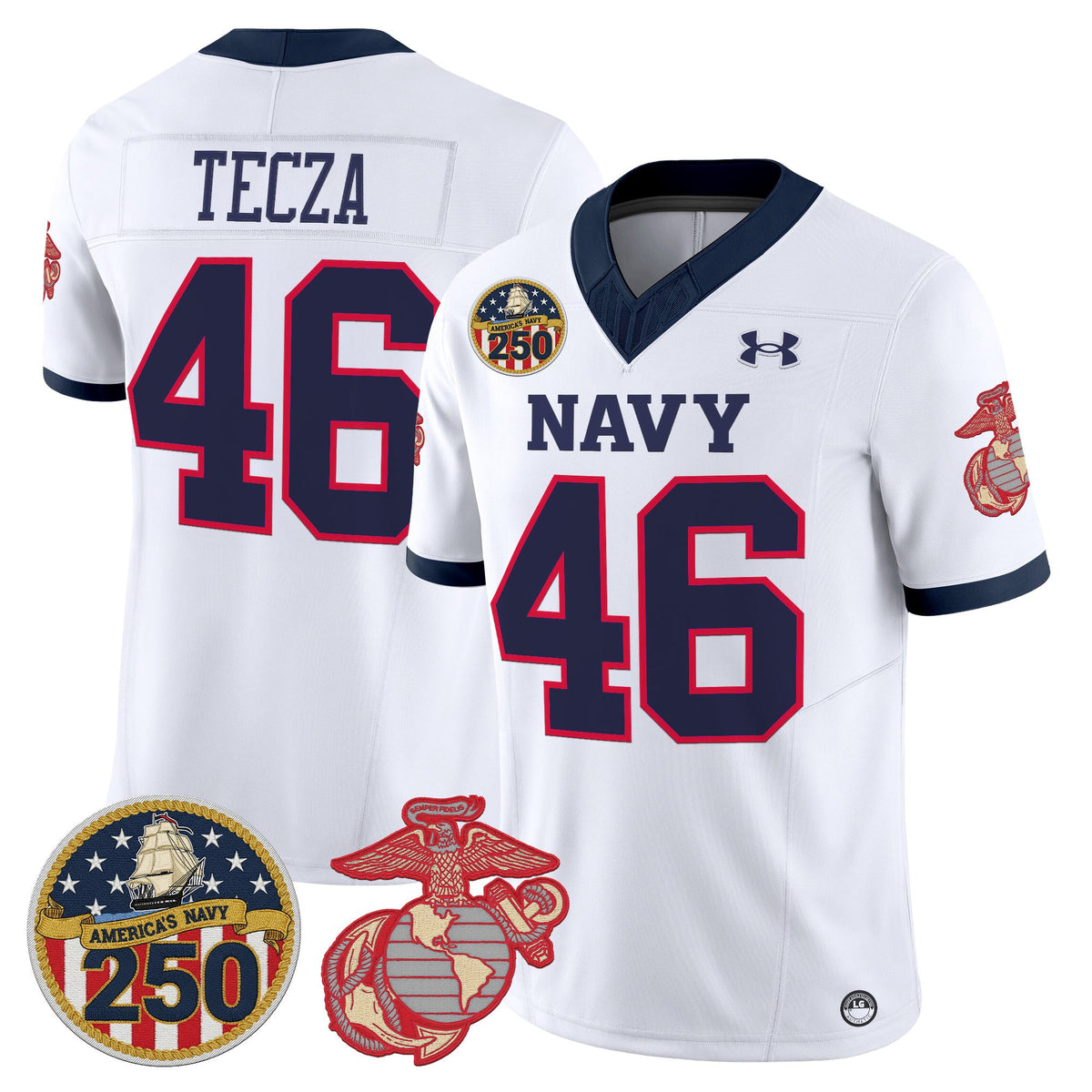 Men's Navy Midshipmen Vapor USMC Premier Jersey - 250th Anniversary Patch - All Stitched