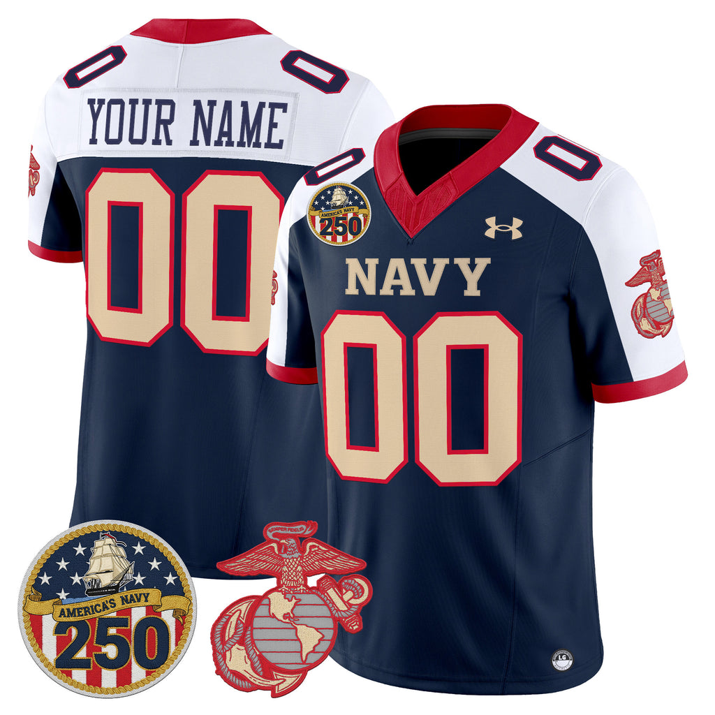 Navy Midshipmen Vapor USMC Premier Custom Jersey - 250th Anniversary Patch - All Stitched
