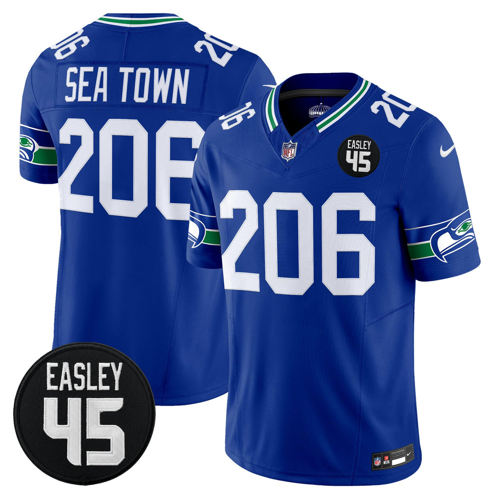 Men's Seattle Seahawks #45 Kenny Easley Memorial Patch Vapor Limited Jersey - All Stitched
