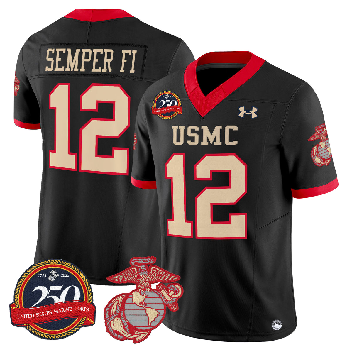 #12 Semper Fi United States Marine Corps Vapor Limited Jersey - 250th Anniversary Patch - All Stitched