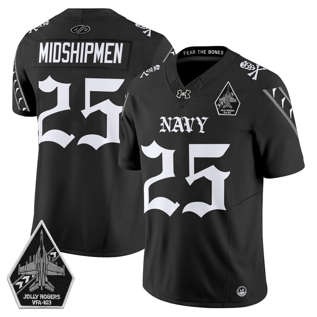 Men's Navy Midshipmen 'Jolly Rogers: Gothic Squadron Edition' Vapor Limited Jersey - All Stitched