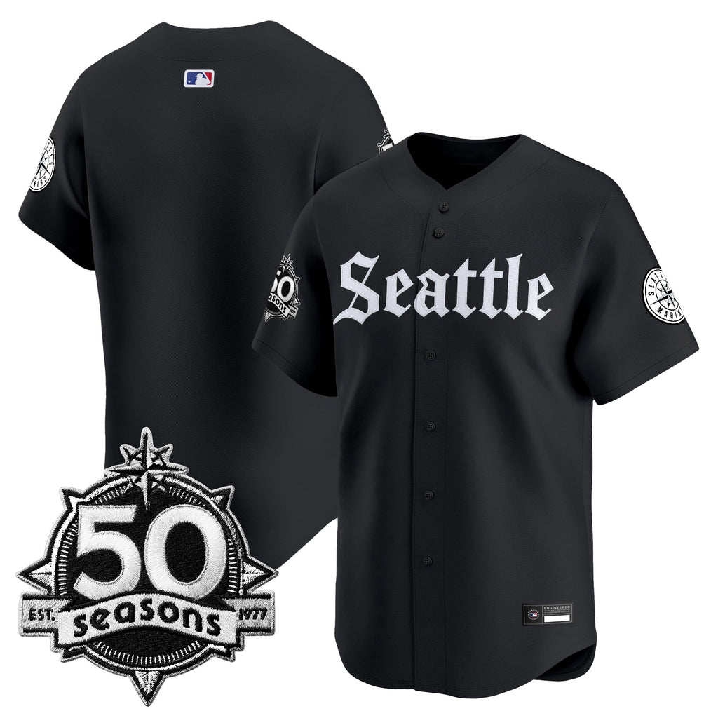 Men's Seattle Mariners 50 Seasons Patch Vapor Premier Limited Jersey - Gothic Edition - All Stitched