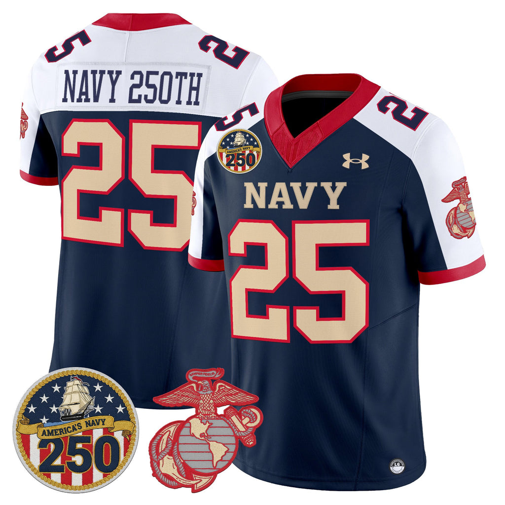 Men's Navy Midshipmen Vapor USMC Premier Jersey - 250th Anniversary Patch - All Stitched