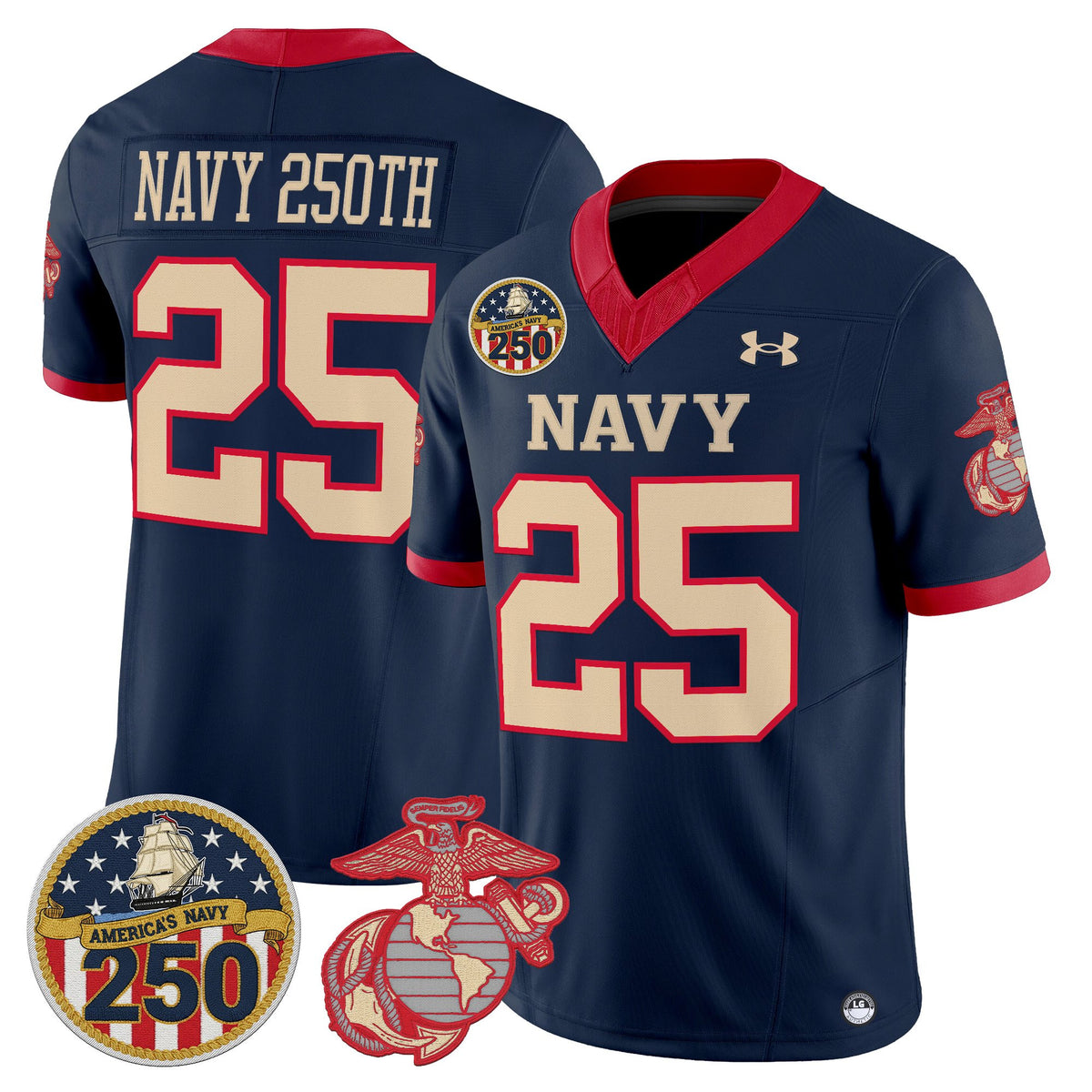 Men's Navy Midshipmen Vapor USMC Premier Jersey - 250th Anniversary Patch - All Stitched