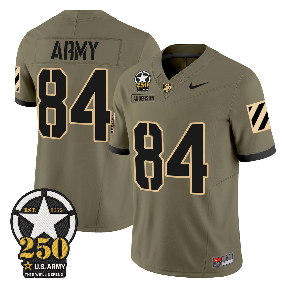Men's Army Black Knights 250th Anniversary Patch Vapor Limited Jersey - All Stitched