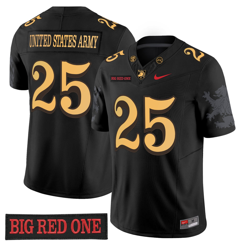 Army Black Knights 'Big Red One Edition' Vapor Jersey - Stitched Numbers/Patches - Black Lion Graphic Sleeves