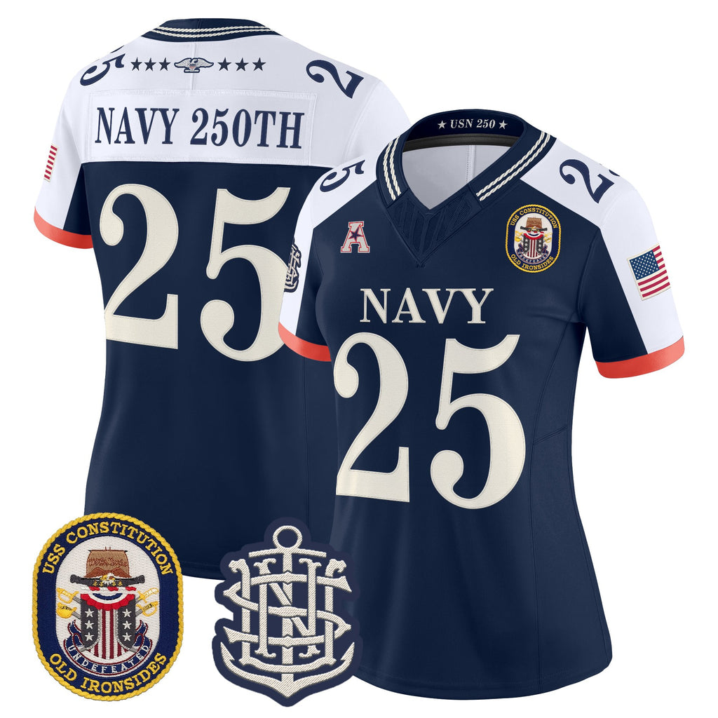 Women's Navy Midshipmen 250th Anniversary Vapor Limited Jersey - USS Constitution Patch - Stitched