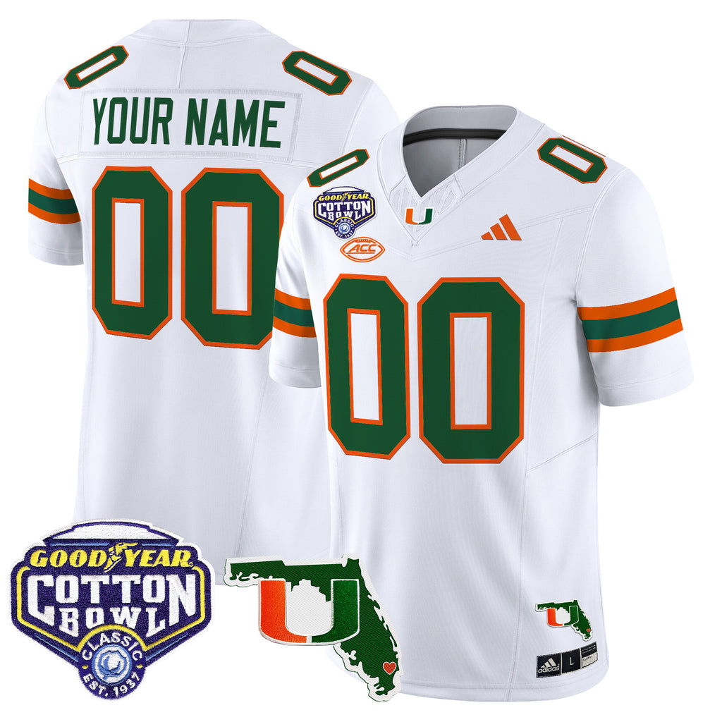 Miami Hurricanes 2025 Cotton Bowl & Florida Patch Vapor Limited Custom Jersey - All Stitched