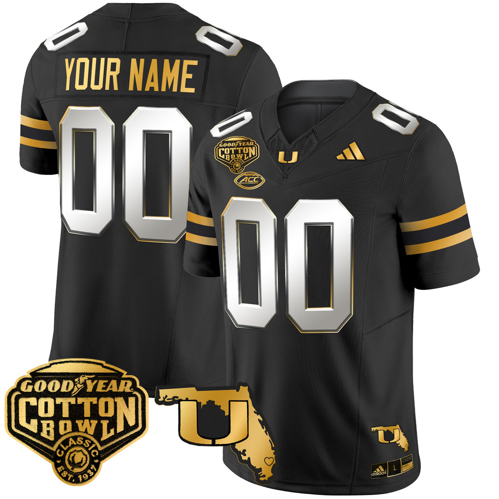 Miami Hurricanes 2025/26 Cotton Bowl & Florida Patch Gold Vapor Limited Custom Jersey - All Stitched
