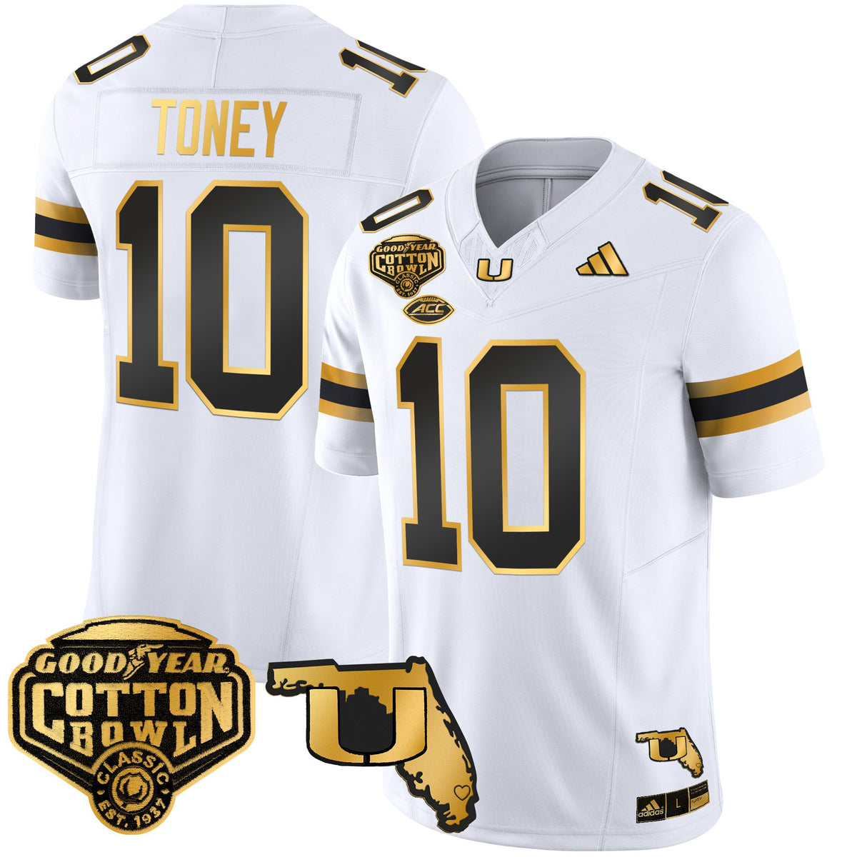 Men's Miami Hurricanes 2025/26 Cotton Bowl & Florida Patch Gold Vapor Limited Jersey - All Stitched
