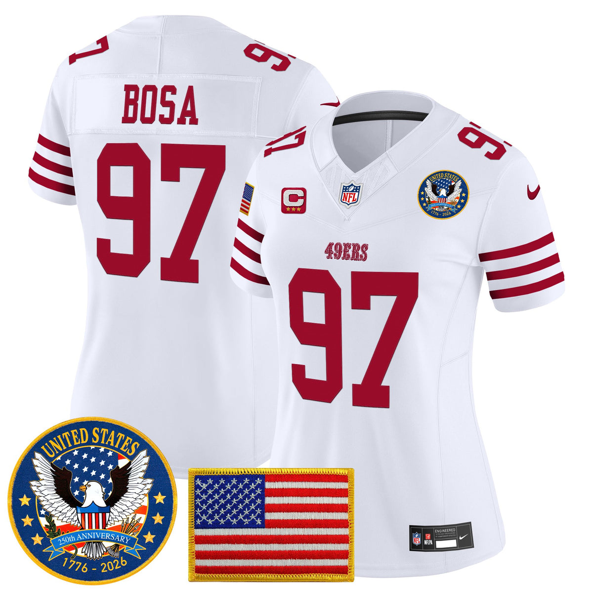 Women's San Francisco 49ers "United States 250th Anniversary Patch" Vapor Limited Jersey - All Stitched