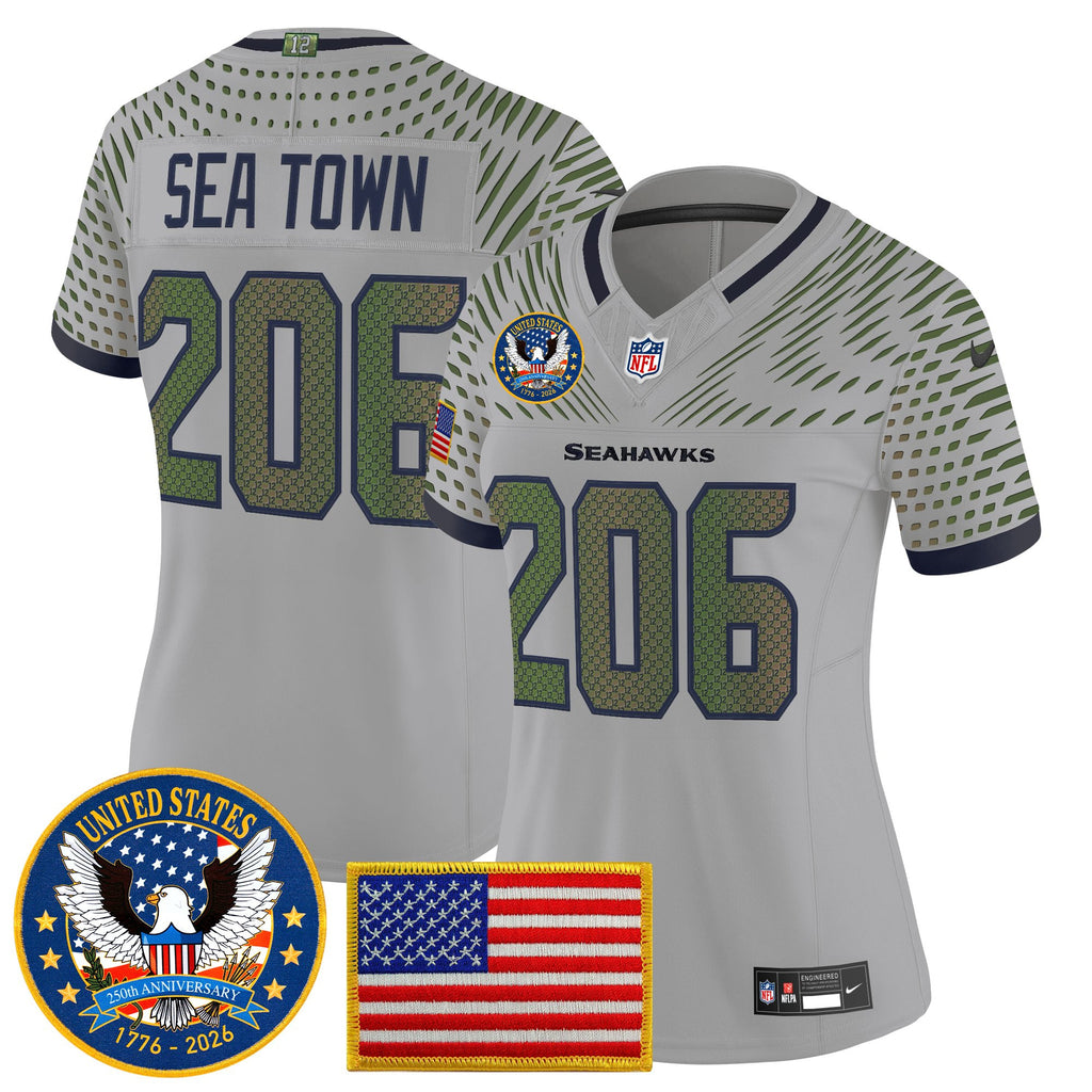 Women's Seattle Seahawks "United States 250th Anniversary Patch" Vapor Limited Jersey - All Stitched