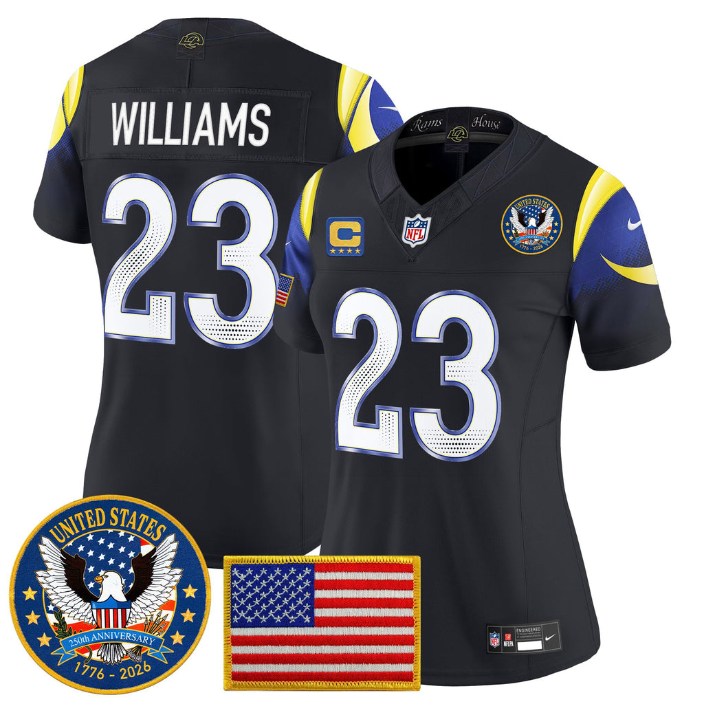 Women's Los Angeles Rams 2025 "United States 250th Anniversary Patch" Vapor Limited Jersey - All Stitched