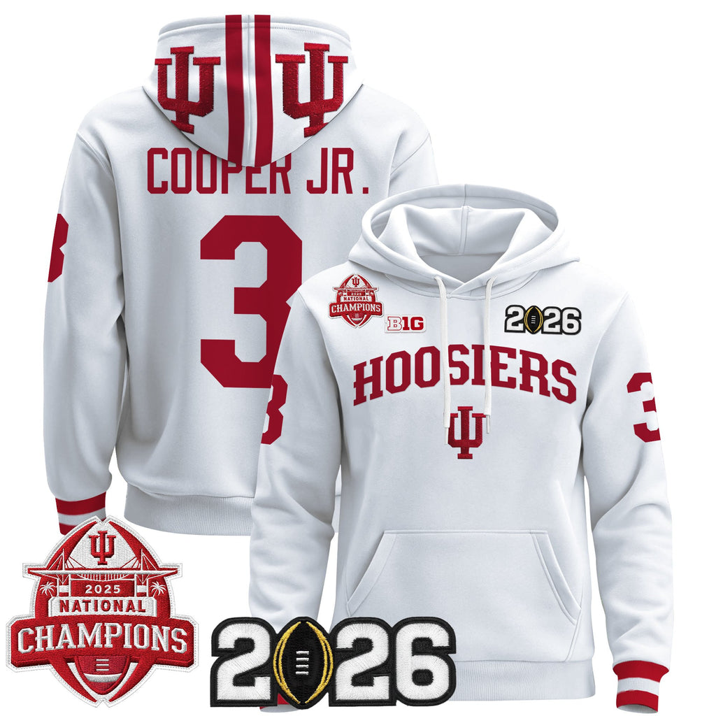 Men's Indiana Hoosiers 2025 National Champions & 2026 CFP Final Patch Premium Pullover Hoodie V2 - All Stitched